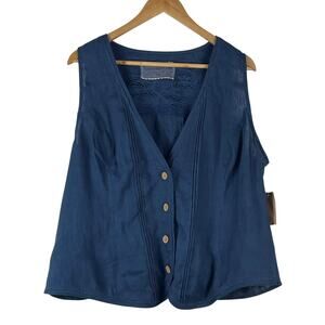Coldwater Creek Women's Cornflower Blue Lace Detail Linen Vest NEW Size W18